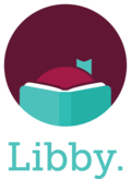 Libby e-rsources Logo in a simple cartoon style with a circle and a girl holding a book in front of face