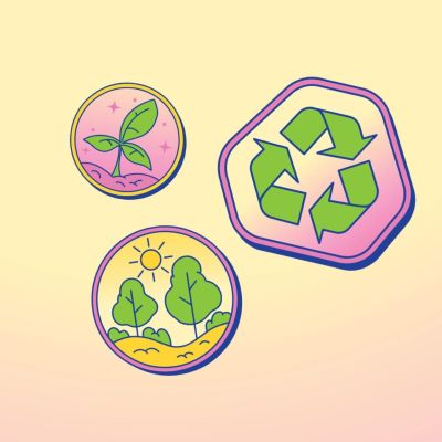 A set of illustrated eco-themed icons