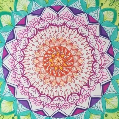 colourful mandala artwork made with fine pens and textas
