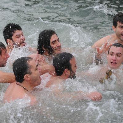 men in water