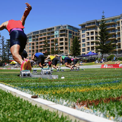 person on starting board