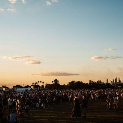 Beach concert at dusk