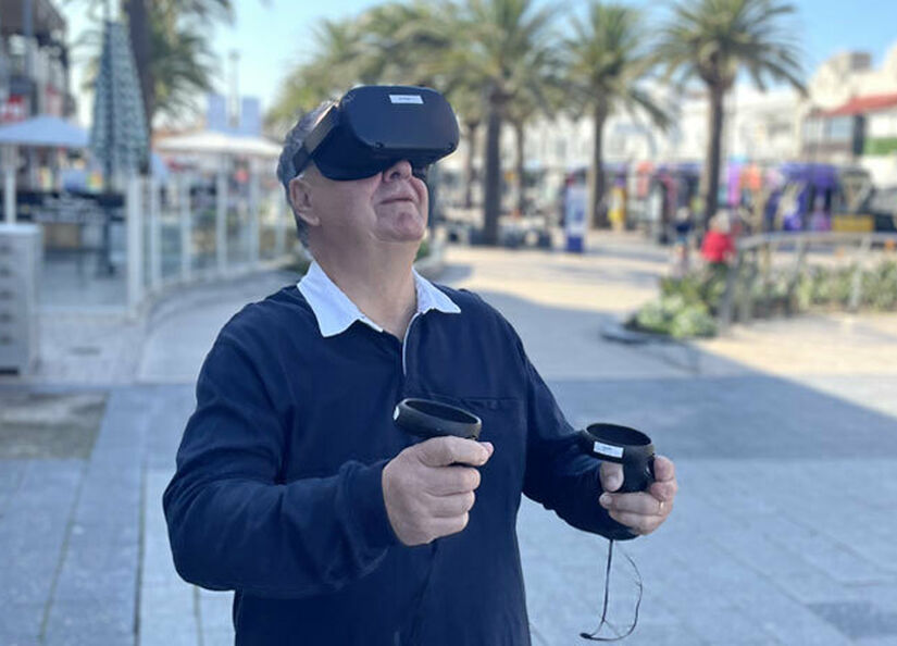 Person using a virtual reality headset