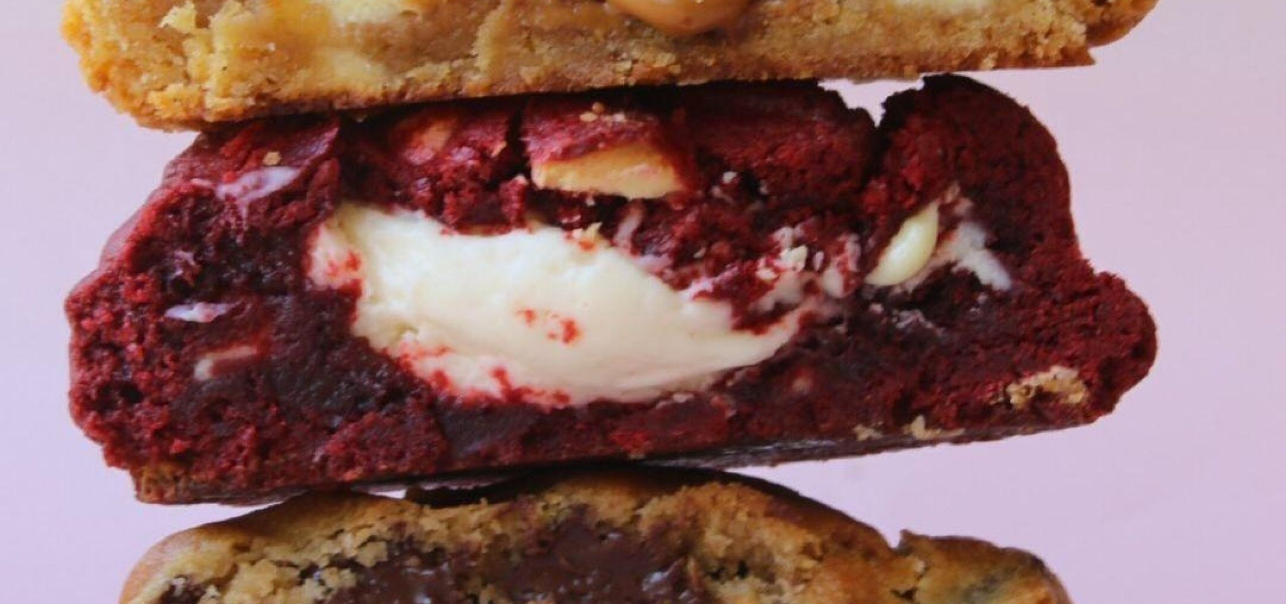 Three different flavoured cookies  in a pile