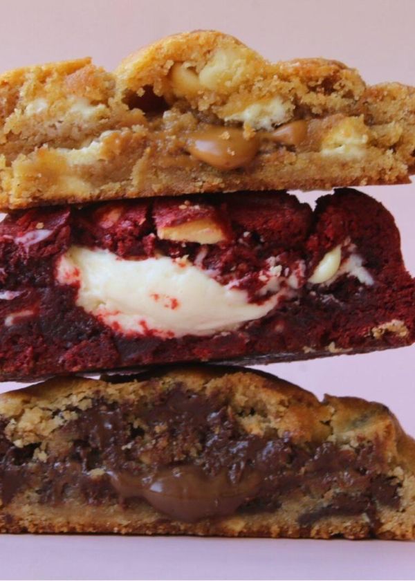 Three different flavoured cookies  in a pile