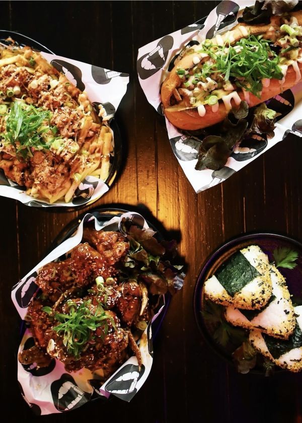 Four platters of food