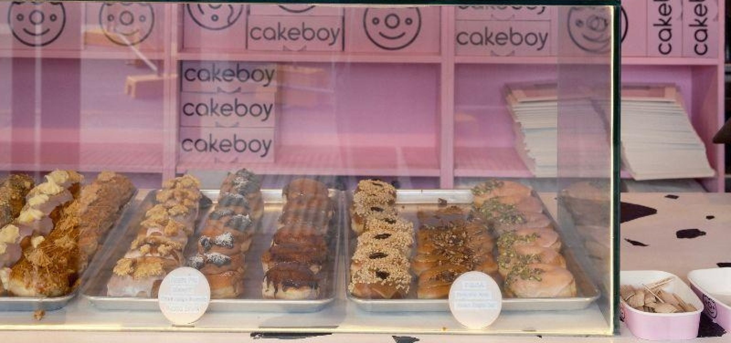 instore pink display of donuts