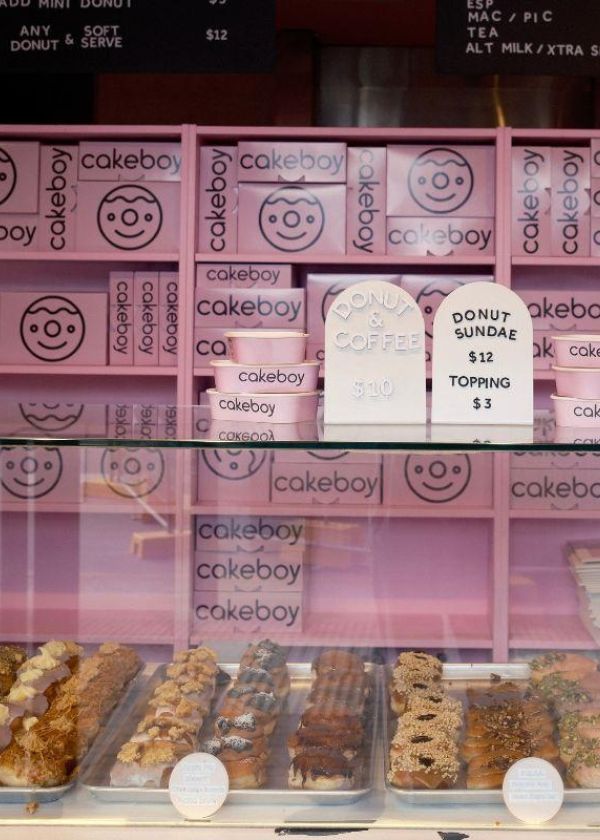 instore pink display of donuts
