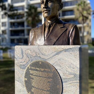 Image of bronze bust memorial of Jimmy Melrose
